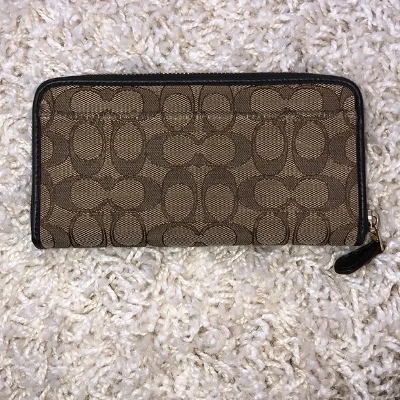 Coach Brown Black Signature Zip Wallet - Picture 3 of 7